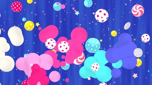 Playful Abstract Fluid Shapes with Polka Dot Spheres Background Loop