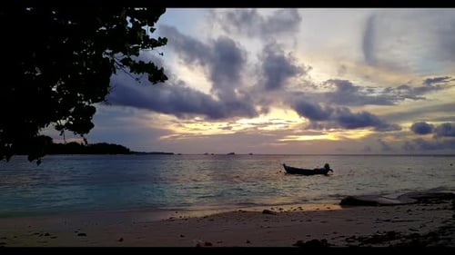 Aerial drone scenery of marine sea view beach journey by transparent sea and white sand background o