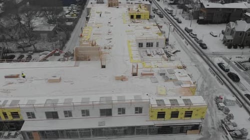 Building in construction during winter time