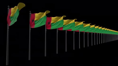 Waving Guinea-Bissau Flags in a Row Seamless Loop