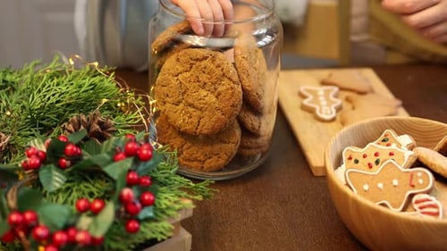Reaching for Cookies in Christmas Kitchen