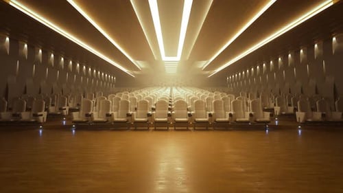 Rows of seats in empty luxury generic cinema or theatre hall. Entertainment