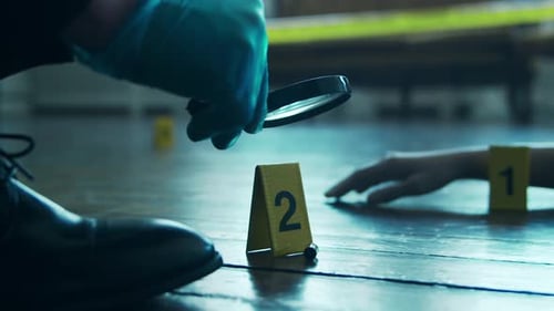 Crime Scene Investigation with Magnifying Glass and Evidence