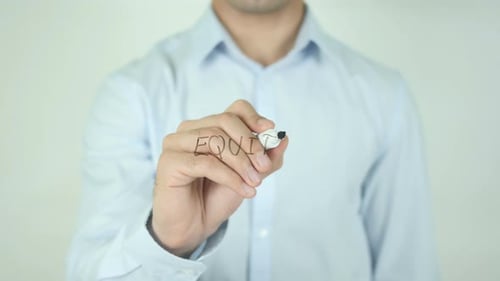 Adult Writing Equity on Board in Studio