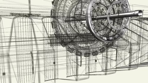 Animated 3D Wireframe Blueprint of Mechanical Parts