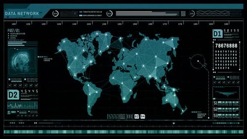 Futuristic Global Data Network UI with Animated World Map