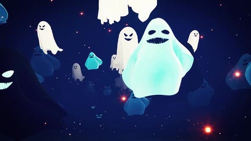 Spooky Floating Cartoon Ghosts Halloween Loop Background
