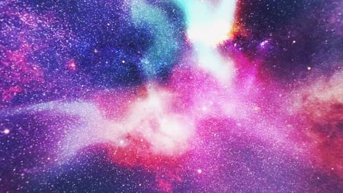Flying Through Abstract Cosmic Nebula and Sparkling Stars