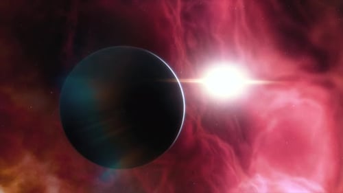 Glowing Star Illuminates Planet in Colorful Space Nebula Animation