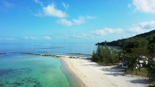 Aerial view abstract of exotic lagoon beach voyage by shallow sea and white sand background of a day