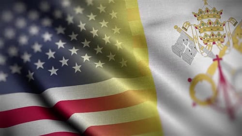 United States and Vatican City Flags Waving Loop