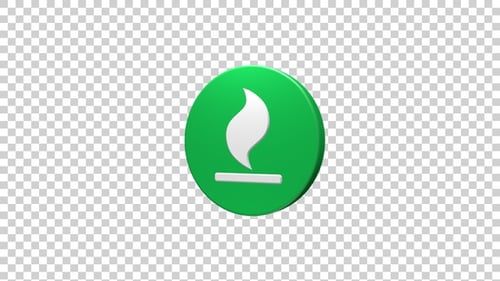 Rotating 3D Green Leaf Flame Icon Animation with Alpha Channel