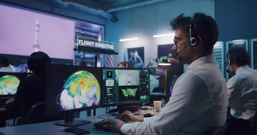 Man Controlling Launch of Rocket