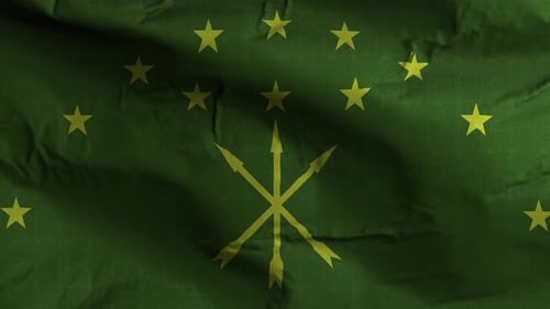 Adygea Republic Flag Waving with Realistic Fabric Texture Loop