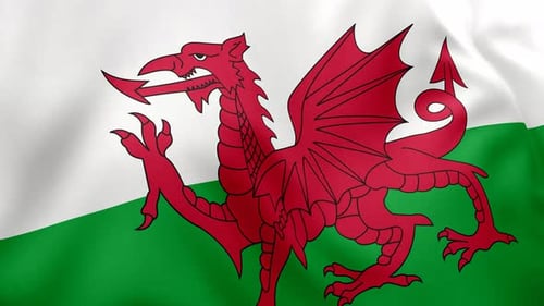 Realistic Waving Flag of Wales with Red Dragon