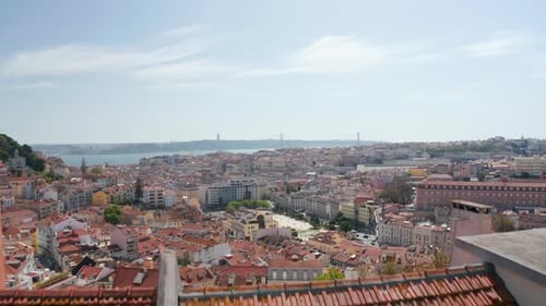 Aerial View of Old European City on Sunny Day
