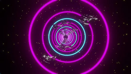 Futuristic Neon Space Tunnel with Floating Astronaut Figures