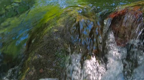 Crystal Clear Water Flowing Over Mossy Rocks