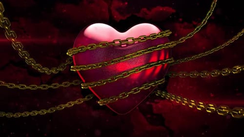 Animated Trapped Heart Symbol with Golden Chains