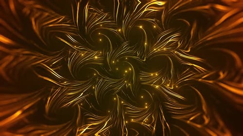 Golden Abstract Swirling Lines and Glowing Particles Background