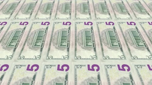 Five US Dollar Bill Back Loop Background 4K 03