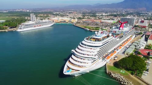 Aerial View of Cruise Ships Docked in Harbor