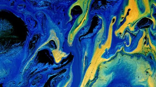 Abstract Ink Painting Blue and Gold Background