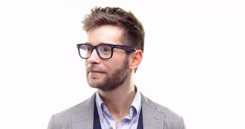 Professional Business Blonde Fasciate Adult Man Wearing and Taking Off His Eyeglasses Playing