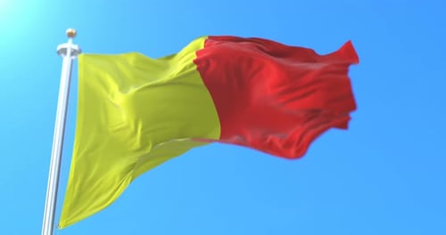 Realistic Yellow Red Waving Flag Animation against Blue Sky