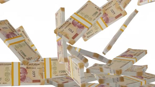 Indian Rupee Bundles Falling: Finance and Wealth Animation