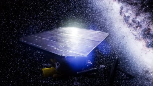 Futuristic Spacecraft Rotating with Milky Way Galaxy