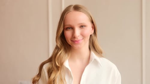 Smiling Woman in White Shirt Close Up Portrait