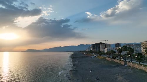 Background Textured Sea Sunset aerial view 4 K