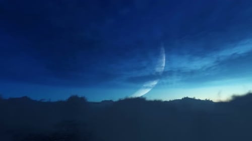 Animated Night Sky with Crescent Moon and Moving Clouds