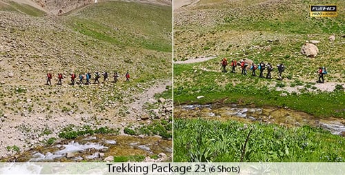 Hikers Walking on Mountain Path Near Mountain Stream