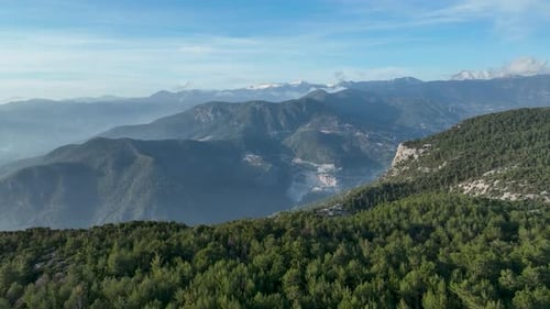 Mountain road in the forest aerial view 4 K