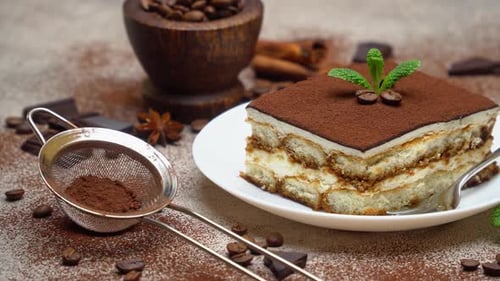 Delicious Tiramisu Cake with Coffee Beans Decoration