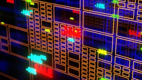 Animated Futuristic Grid with Neon Sale Promotions