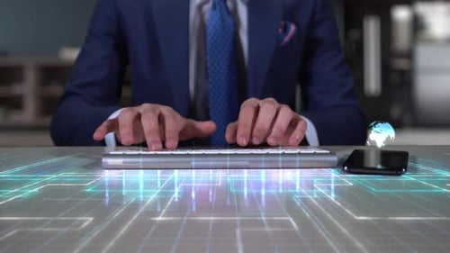 Futuristic Data Hologram Reveals Text for Technology Concepts