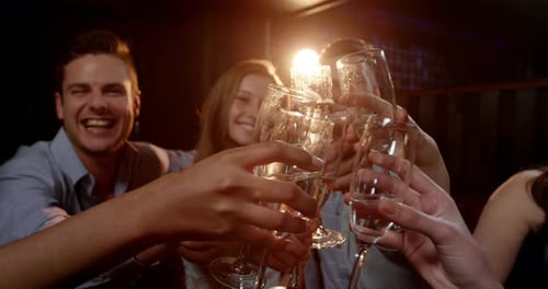 Young Adults Celebrating Together With Champagne Toasts