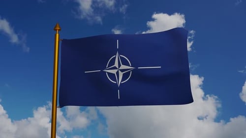 Animated NATO Flag Waving in Realistic Blue Sky