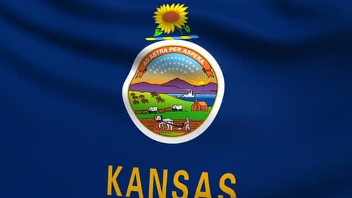 Waving Kansas State Flag with Realistic Fabric Motion