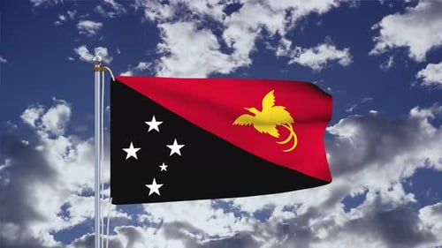 Papua New Guinea Flag Waving against Cloudy Sky