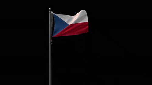 Realistic Czech Republic Flag Waving on Flagpole Loop