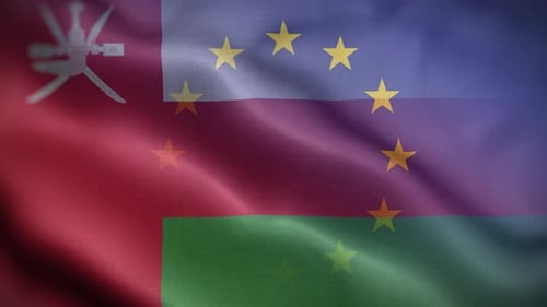 Waving Flag with Red, Blue, Green Stripes, Stars, and Emblem