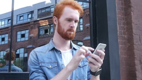 Browsing on Smartphone, Standing Outside Office Building