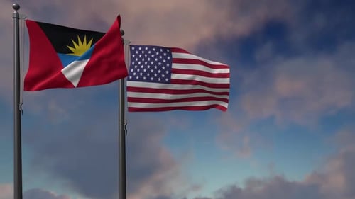 Antigua and Barbuda and USA Flag Waving Animation