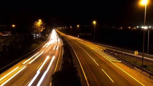 Night Highway Time-Lapse with Streaking Car Lights