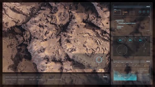 Mars-Drohnenflug - Starten und Hochkippen der Kamera mit HUD-Overlay A