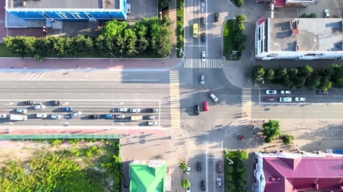 Busy City Intersection Aerial View in Daytime